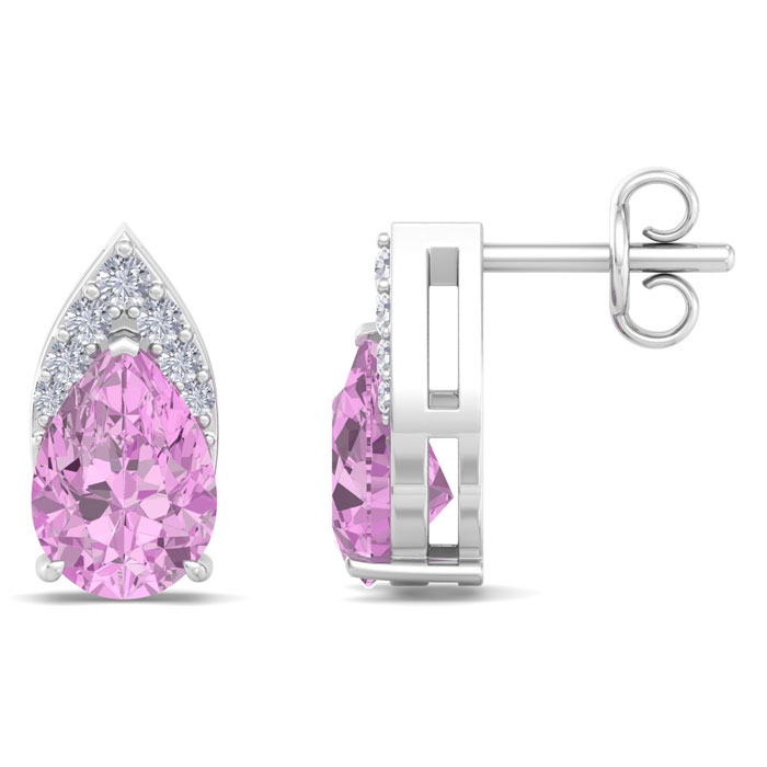 1 3/4 Carat Pear Shape Pink Topaz & Diamond Earrings In 14K White Gold (1.4 G) (, I1-I2 Clarity Enhanced) By SuperJeweler