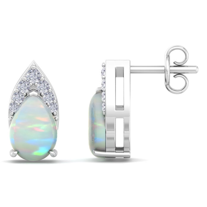 1 3/4 Carat Pear Shape Opal & Diamond Earrings In 14K White Gold (1.4 G) (, I1-I2) By SuperJeweler