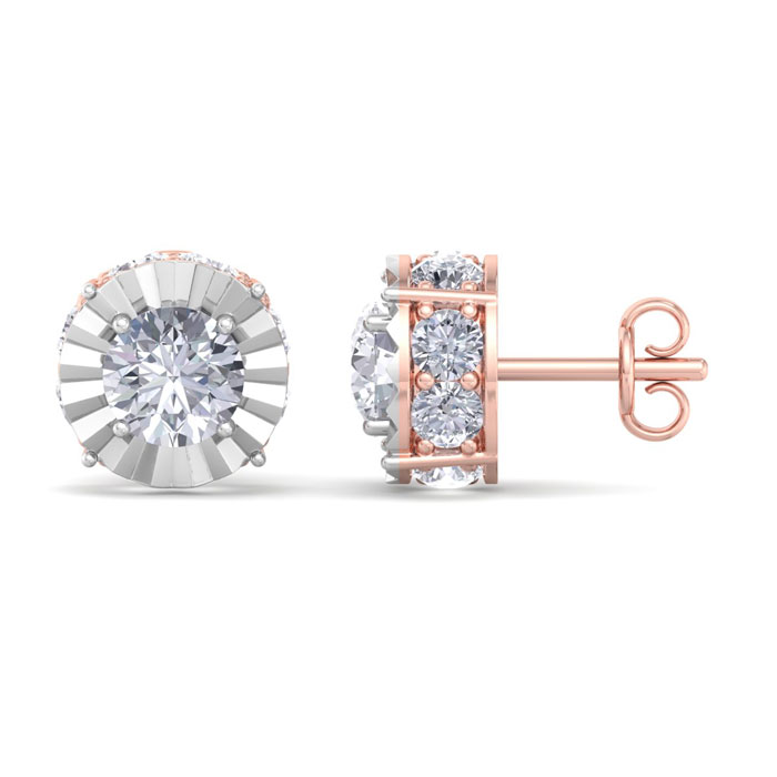 2 Carat Diamond Miracle Stud Earrings In 14K Rose Gold (3.8 G) (, I2) By SuperJeweler