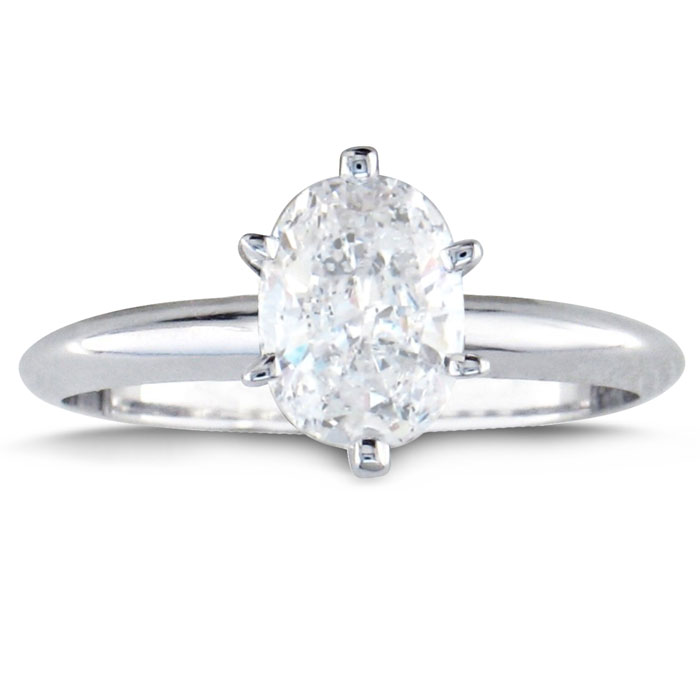 1 Carat Oval Shape Diamond Solitaire Ring In 1.4K White Gold (2.1 G)â¢ (, I3) By SuperJeweler