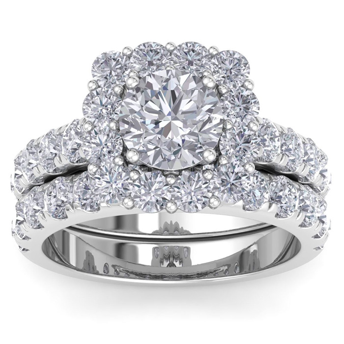 3 1/2 Carat Halo Diamond Bridal Ring Set in 14K White Gold (8.8 g) (  SI2-I1)  Size 8.5 by SuperJeweler