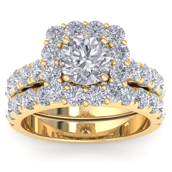 3 1/2 Carat Halo Diamond Bridal Ring Set in 14K Yellow Gold (8.8 g) (  SI2-I1)  Size 8.5 by SuperJeweler