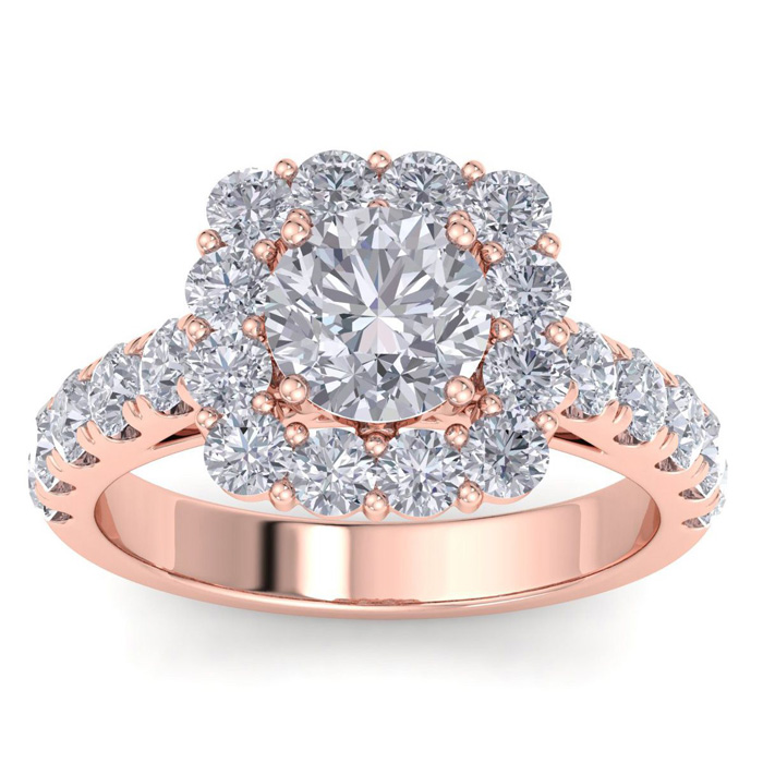 2.5 Carat Halo Diamond Engagement Ring In 14K Rose Gold (5.4 G) (, I1-I2 Clarity Enhanced) By SuperJeweler