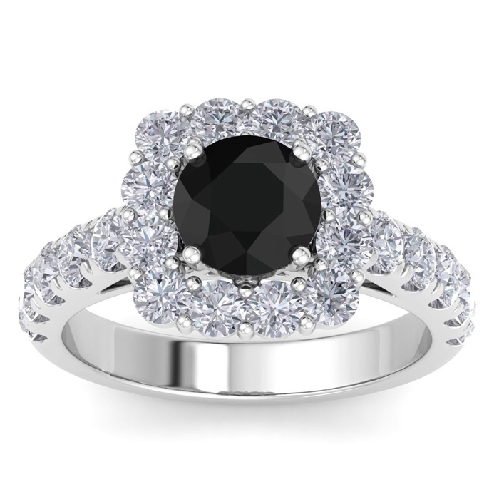 2.5 Carat Black Diamond Halo Engagement Ring In 14K White Gold (5.4 G) By SuperJeweler