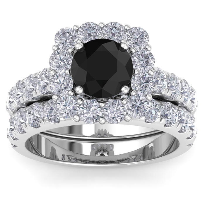 3 1/2 Carat Black Diamond Halo Bridal Ring Set in 14K White Gold (8.8 g)  Size 4 by SuperJeweler