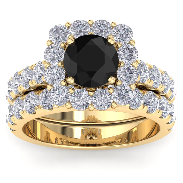 3 1/2 Carat Black Diamond Halo Bridal Ring Set in 14K Yellow Gold (8.8 g)  Size 5 by SuperJeweler