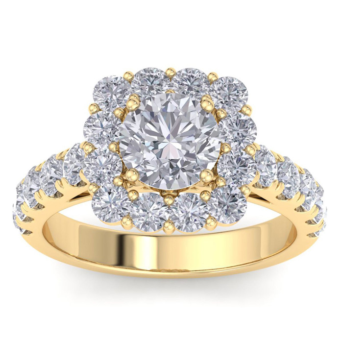 2.5 Carat Halo Moissanite Engagement Ring In 14K Yellow Gold (5.4 G), E/F Color By SuperJeweler