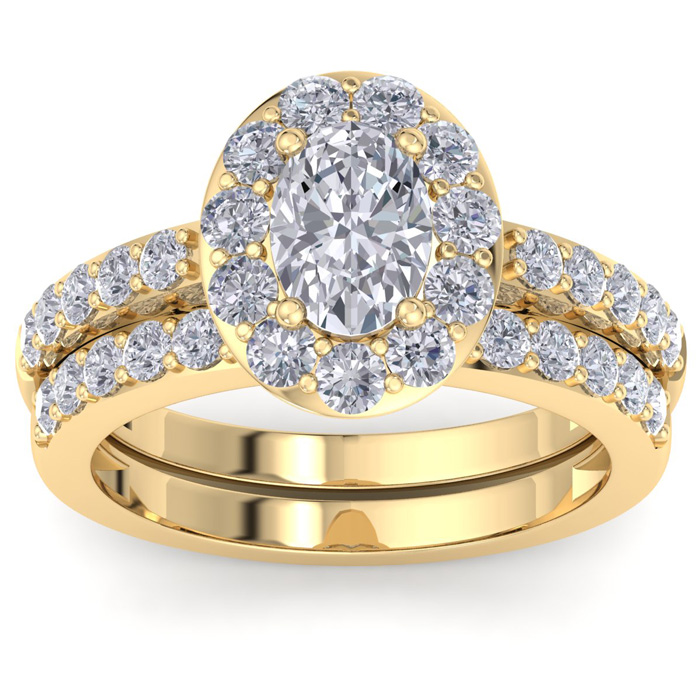 2 1/4 Carat Oval Shape Halo Diamond Bridal Ring Set in 14K Yellow Gold (7.2 g) (  SI2-I1)  Size 4.5 by SuperJeweler