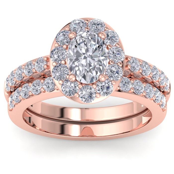 2 1/4 Carat Oval Shape Halo Diamond Bridal Ring Set in 14K Rose Gold (7.2 g) (  SI2-I1)  Size 7.5 by SuperJeweler