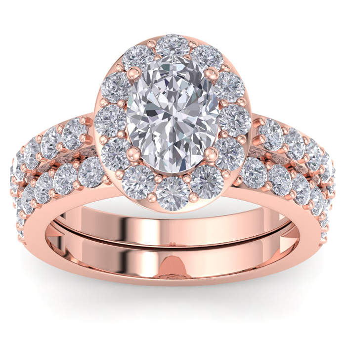 3 1/4 Carat Oval Shape Halo Diamond Bridal Ring Set in 14K Rose Gold (7.7 g) (  SI2-I1)  Size 4.5 by SuperJeweler