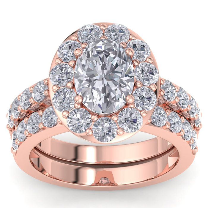 4 1/4 Carat Oval Shape Halo Diamond Bridal Ring Set in 14K Rose Gold (9 g) (  SI2-I1)  Size 8.5 by SuperJeweler