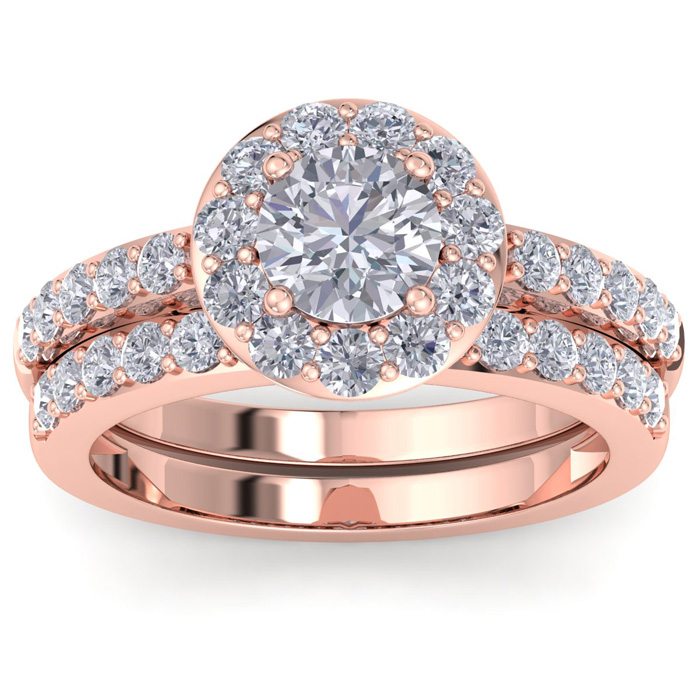 2 1/4 Carat Round Shape Halo Diamond Bridal Ring Set in 14K Rose Gold (7 g) (  SI2-I1)  Size 8 by SuperJeweler