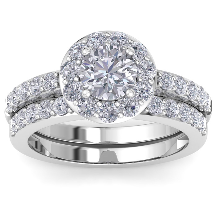 2 1/4 Carat Round Shape Halo Diamond Bridal Ring Set in 14K White