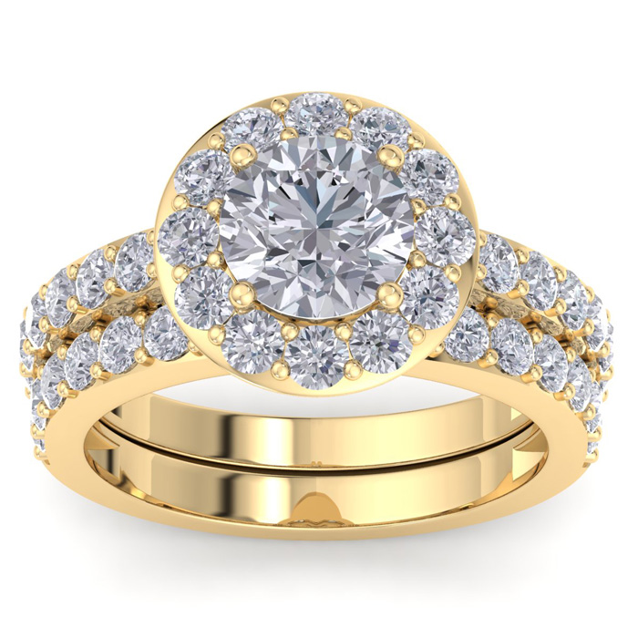 3 1/4 Carat Round Shape Halo Diamond Bridal Ring Set in 14K Yellow Gold (7.7 g) (  SI2-I1)  Size 4 by SuperJeweler