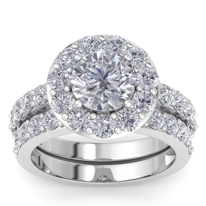 4 1/4 Carat Round Shape Halo Diamond Bridal Ring Set in 14K White Gold (9 g) (  SI2-I1)  Size 9.5 by SuperJeweler