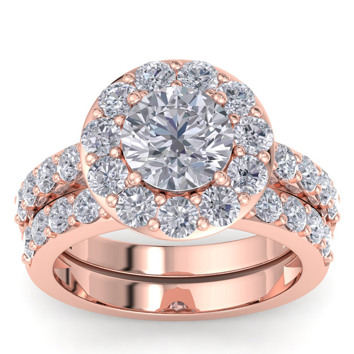 4 1/4 Carat Round Shape Halo Diamond Bridal Ring Set in 14K Rose Gold (9 g) (  SI2-I1)  Size 9.5 by SuperJeweler