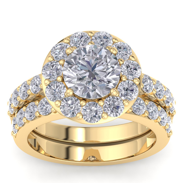 4 1/4 Carat Round Shape Halo Diamond Bridal Ring Set in 14K Yellow Gold (9 g) (  I1-I2 Clarity Enhanced) by SuperJeweler