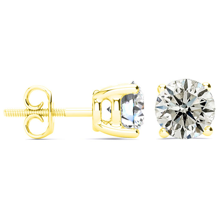 3 Carat Diamond Stud Earrings w/ Fiery Diamonds in Solid 14K Yell