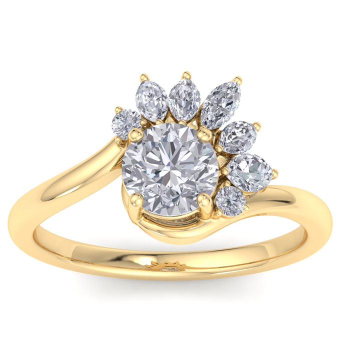 1.25 Carat Diamond Engagement Ring w/ Marquise Halo Crown in 14K Yellow Gold (6.4 g) (  SI2-I1)  Size 8.5 by SuperJeweler