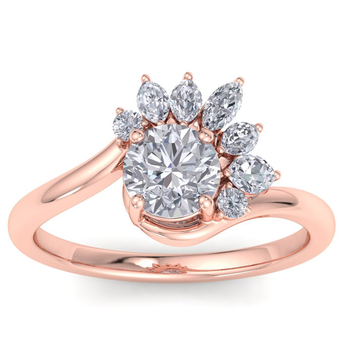 1.25 Carat Diamond Engagement Ring w/ Marquise Halo Crown in 14K Rose Gold (6.4 g) (  SI2-I1)  Size 4 by SuperJeweler