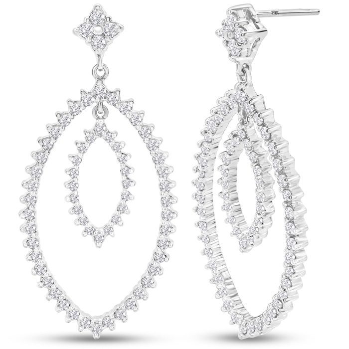 1.5 Carat Diamond Drop Earrings in 14K White Gold (6.5 g), 1.5 Inches (J-K, I2) by SuperJeweler