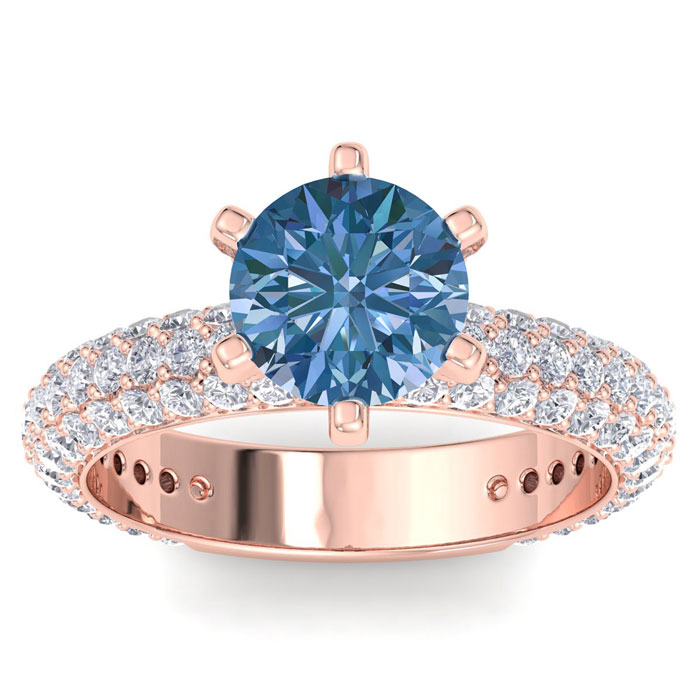 3 Carat Blue Diamond Engagement Ring In 14K Rose Gold (5.2 G) By SuperJeweler