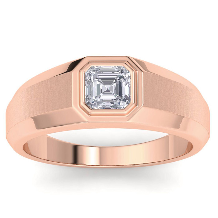 1 Carat Asscher Cut Lab Grown Diamond Men's Engagement Ring in 14K Rose Gold (7 g) (G-H Color, VS2) by SuperJeweler