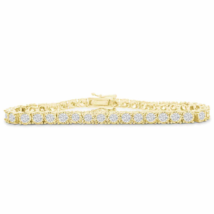 4 Carat Round Diamond Miracle Set Tennis Bracelet in 14K Yellow G