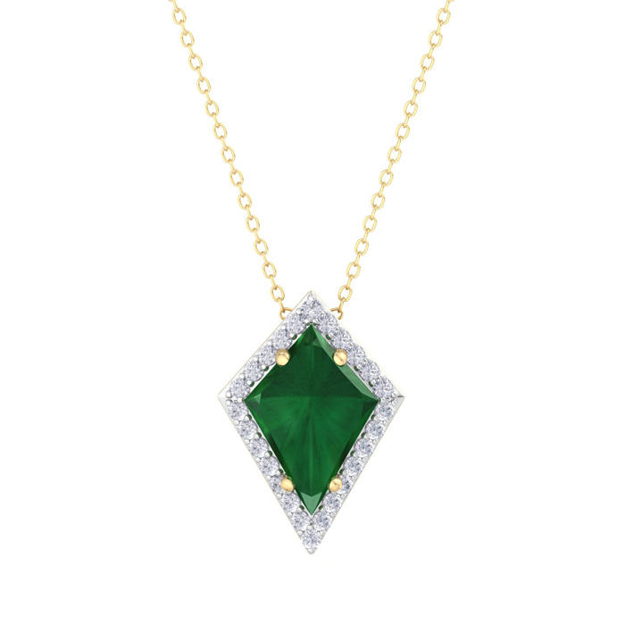 1-3/4 Carat Kite Shape Emerald Cut Necklaces W/ Diamonds In 14K Yellow Gold (3.2 G), 18 Inch Chain (I-J, I1-I2) By SuperJeweler