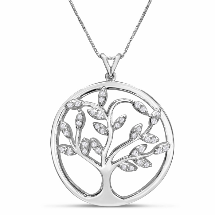 1/4 Carat Diamond Tree of Life Necklace in Sterling Silver 18 Inches ( I2) – SuperJeweler