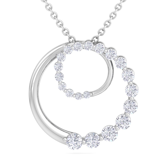 1 Carat Diamond Double Circle Necklace In 14K White Gold (3.4 G), 18 Inches (H-I, SI2-I1) By SuperJeweler