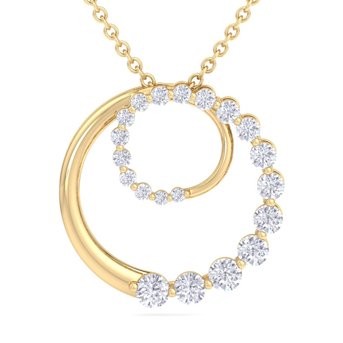 1 Carat Diamond Double Circle Necklace In 14K Yellow Gold (3.4 G), 18 Inches (H-I, SI2-I1) By SuperJeweler