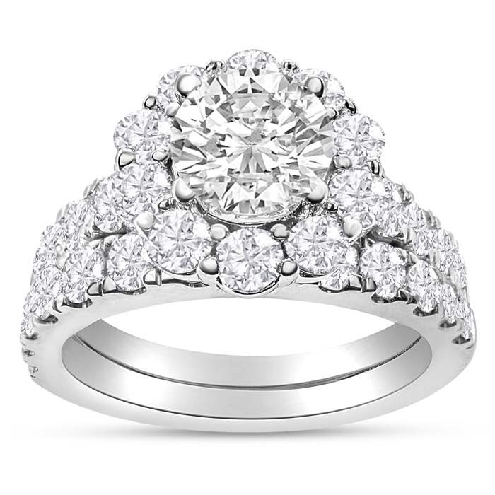 3 Carat Halo Lab Grown Diamond Bridal Ring Set in 14K White Gold (8.6 g)  Size 7.5 by SuperJeweler