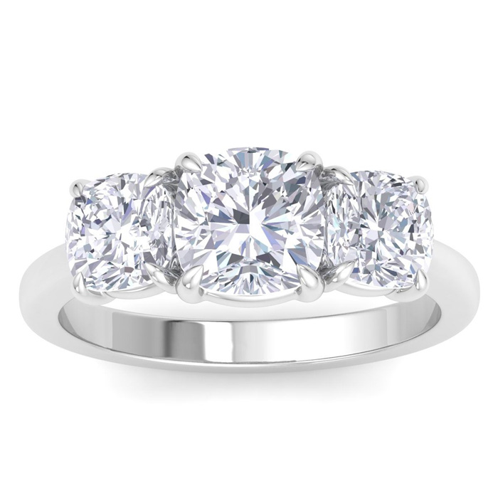 4 Carat Cushion Cut Lab Grown Diamond Three Stone Engagement Ring