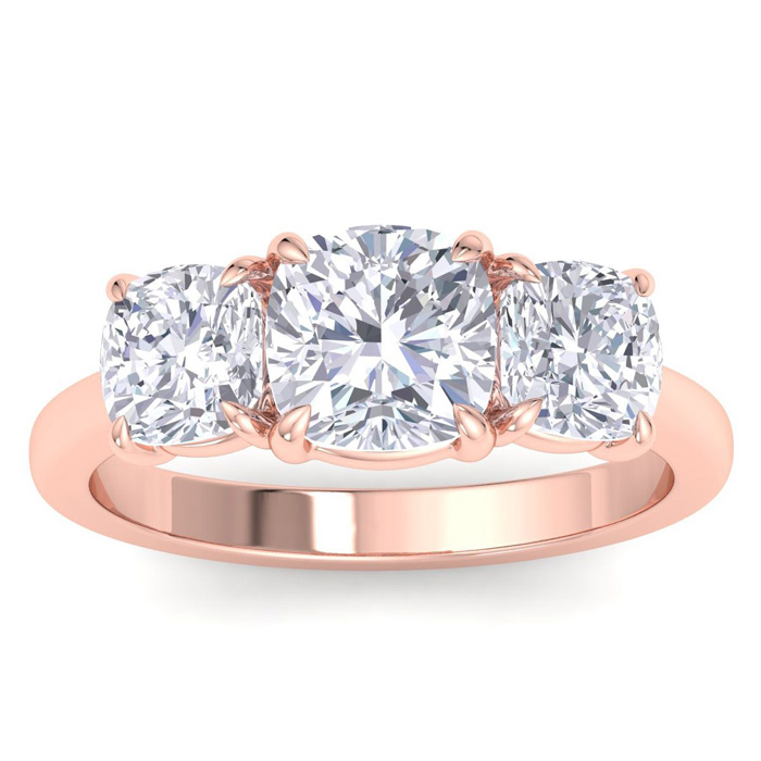 4 Carat Cushion Cut Lab Grown Diamond Three Stone Engagement Ring in 14K Rose Gold (4.6 g) (1 Color  VS2)  Size 7.5 by SuperJeweler