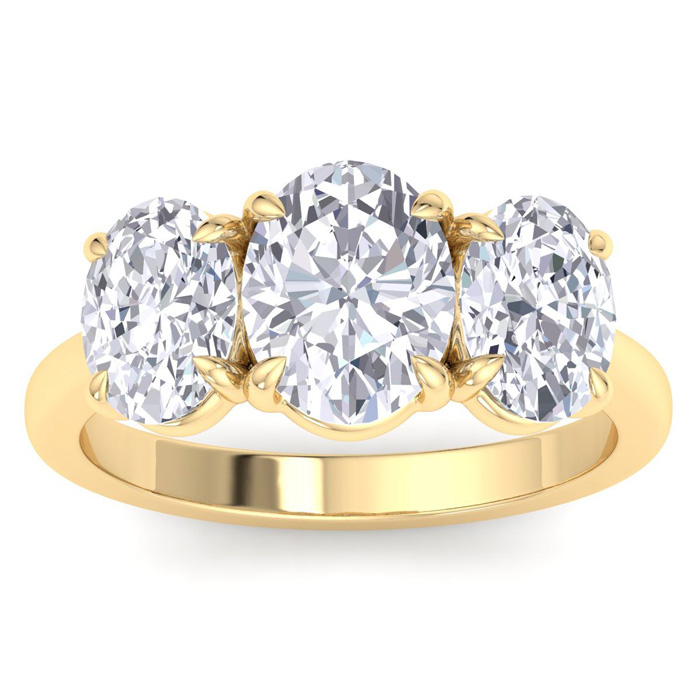 4 Carat Oval Shape Lab Grown Diamond Three Stone Engagement Ring in 14K Yellow Gold (5 g) (1 Color  VS2)  Size 4 by SuperJeweler