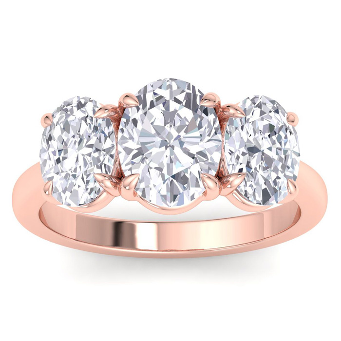 4 Carat Oval Shape Lab Grown Diamond Three Stone Engagement Ring in 14K Rose Gold (5 g) (1 Color  VS2)  Size 9 by SuperJeweler