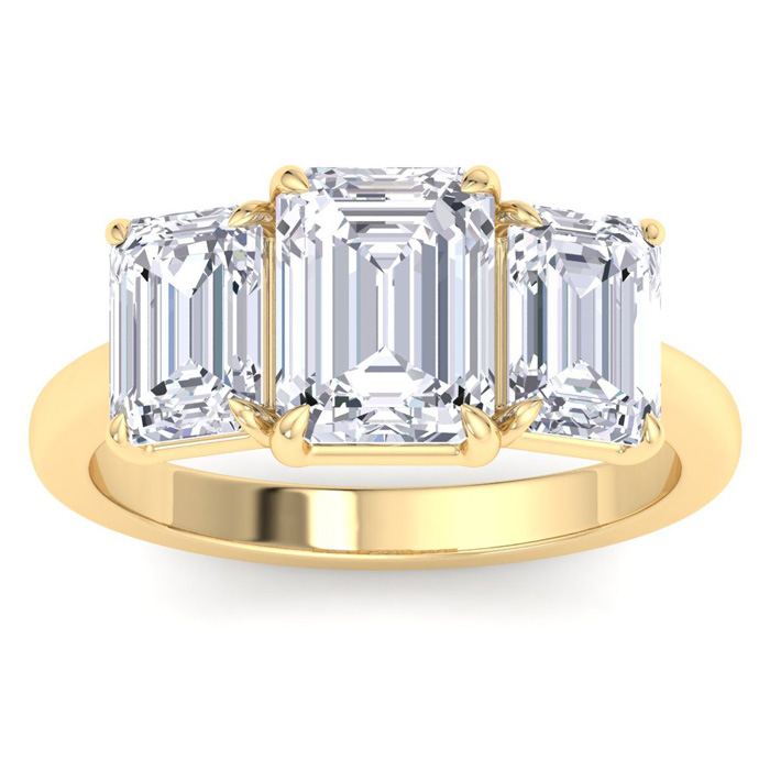 4 Carat Emerald Cut Lab Grown Diamond Three Stone Engagement Ring in 14K Yellow Gold (4.8 g) (1 Color  VS2)  Size 8.5 by SuperJeweler