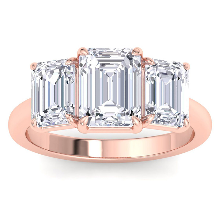 4 Carat Emerald Cut Lab Grown Diamond Three Stone Engagement Ring in 14K Rose Gold (4.8 g) (1 Color  VS2)  Size 6 by SuperJeweler