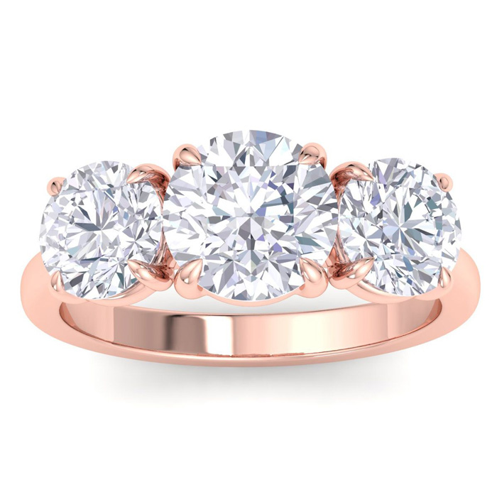 4 Carat Round Lab Grown Diamond Three Stone Engagement Ring in 14K Rose Gold (5 g) (1 Color  VS2) by SuperJeweler