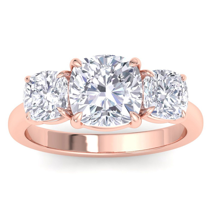 5 Carat Cushion Cut Lab Grown Diamond Three Stone Engagement Ring in 14K Rose Gold (5.1 g) (1 Color  VS2)  Size 8.5 by SuperJeweler