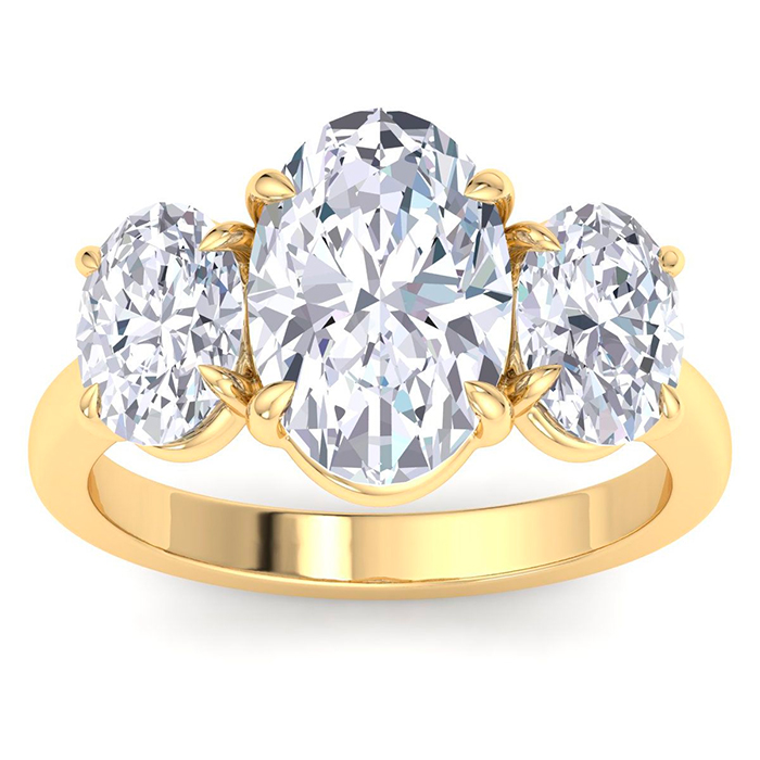 5 Carat Oval Shape Lab Grown Diamond Three Stone Engagement Ring in 14K Yellow Gold (5.6 g) (1 Color  VS2)  Size 5.5 by SuperJeweler