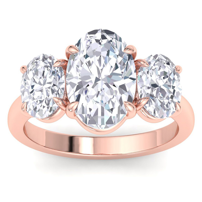 5 Carat Oval Shape Lab Grown Diamond Three Stone Engagement Ring in 14K Rose Gold (5.6 g) (1 Color  VS2)  Size 5 by SuperJeweler