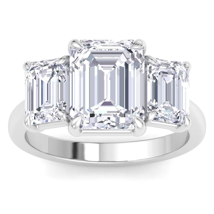 5 Carat Emerald Cut Lab Grown Diamond Three Stone Engagement Ring