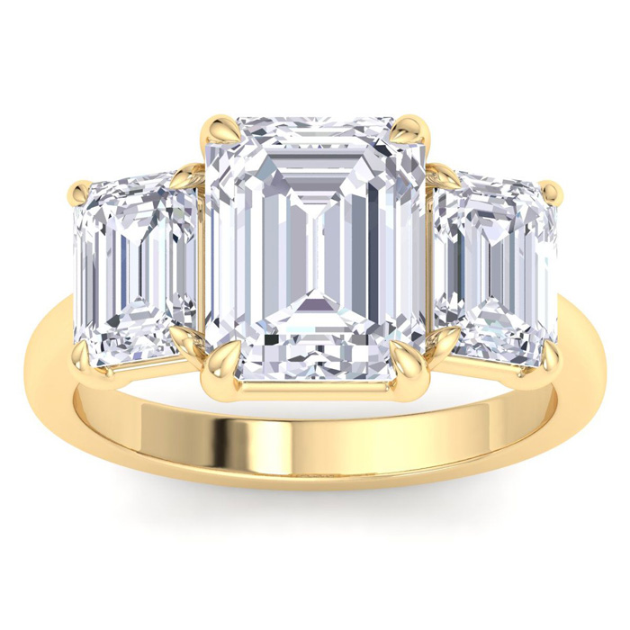 5 Carat Emerald Cut Lab Grown Diamond Three Stone Engagement Ring in 14K Yellow Gold (5.5 g) (1 Color  VS2)  Size 4.5 by SuperJeweler