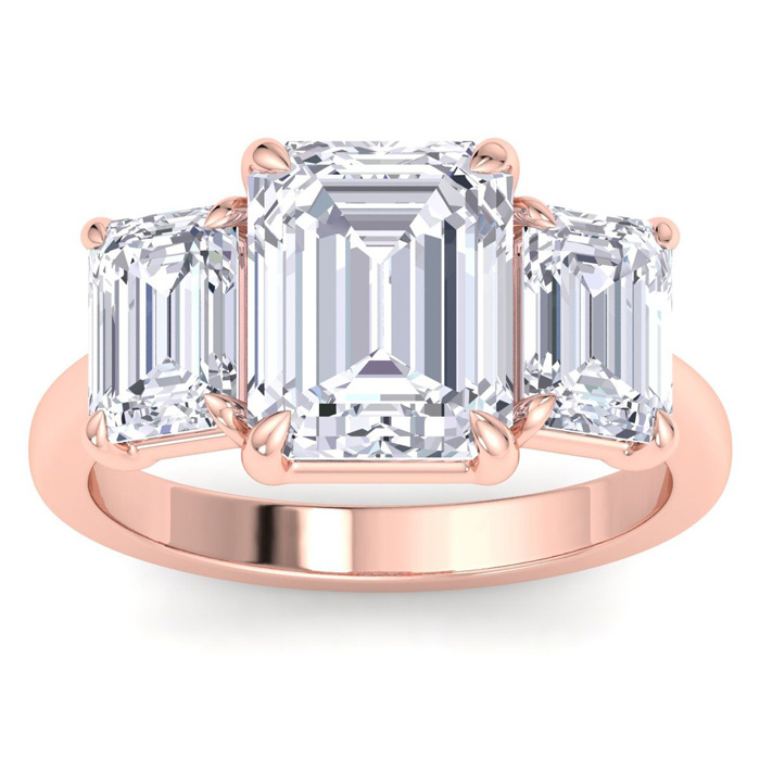 5 Carat Emerald Cut Lab Grown Diamond Three Stone Engagement Ring in 14K Rose Gold (5.5 g) (1 Color  VS2)  Size 9.5 by SuperJeweler