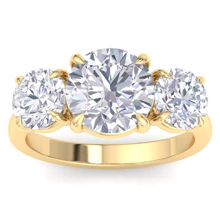 5 Carat Round Lab Grown Diamond Three Stone Engagement Ring in 14K Yellow Gold (5.4 g) (1 Color  VS2)  Size 8.5 by SuperJeweler