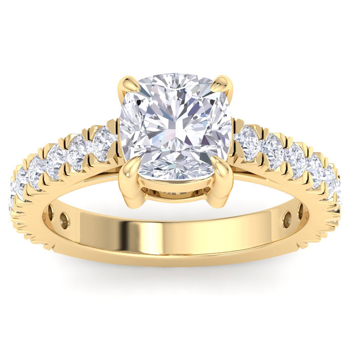 3 Carat Cushion Cut Lab Grown Diamond Classic Engagement Ring In 14K Yellow Gold (5.1 G) (G-H, VS2) By SuperJeweler