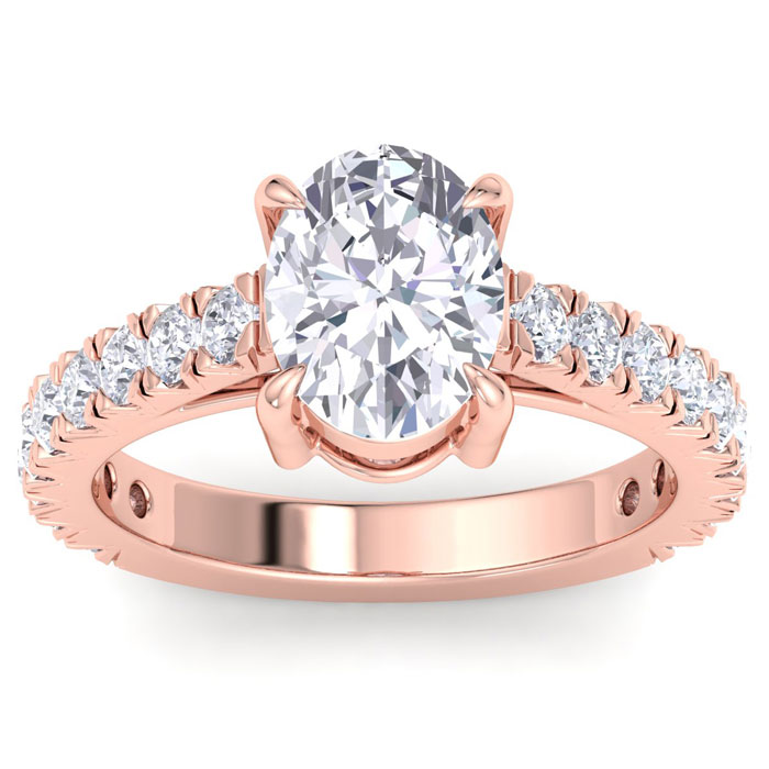 3 Carat Oval Shape Lab Grown Diamond Classic Engagement Ring In 14K Rose Gold (5.3 G) (G-H, VS2) By SuperJeweler