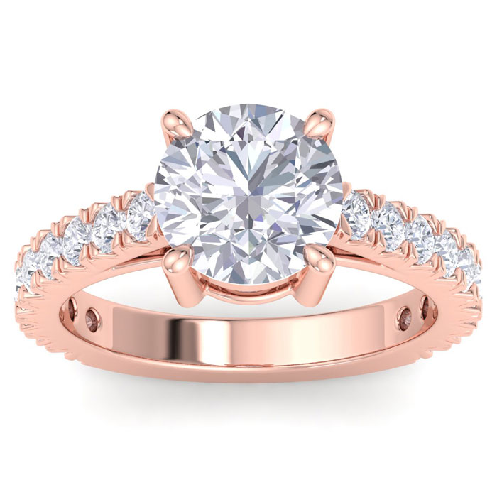 3 Carat Round Lab Grown Diamond Classic Engagement Ring In 14K Rose Gold (5.2 G) (G-H, VS2) By SuperJeweler